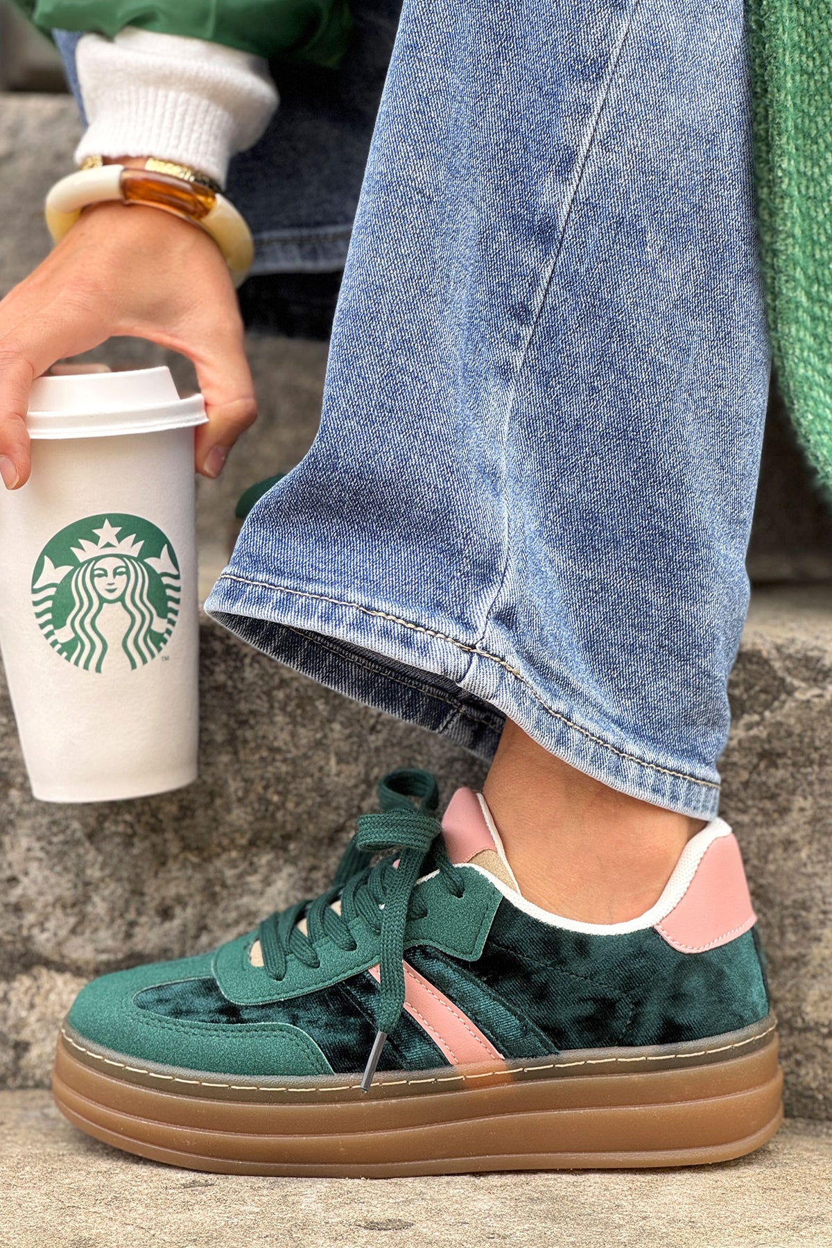 Teal Velvet and Suede Sport Stripe Sneakers