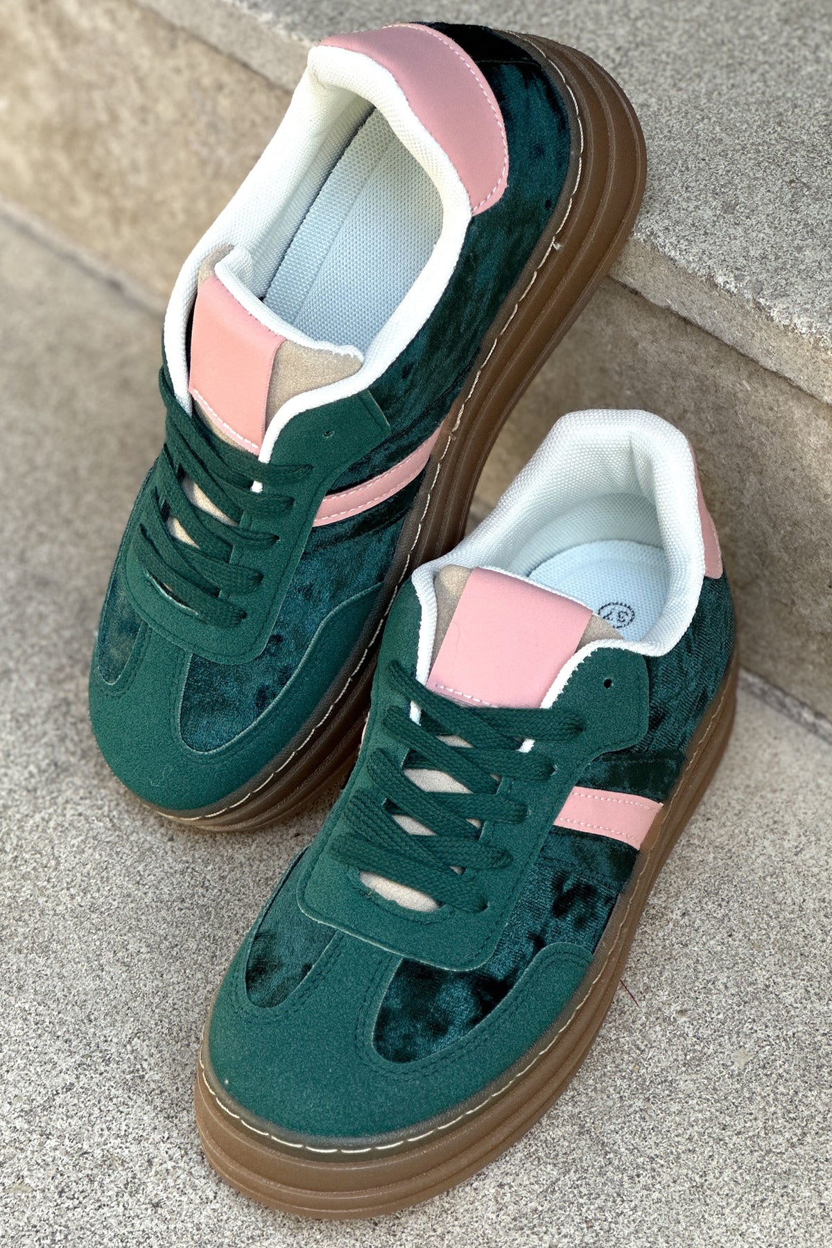 Teal Velvet and Suede Sport Stripe Sneakers
