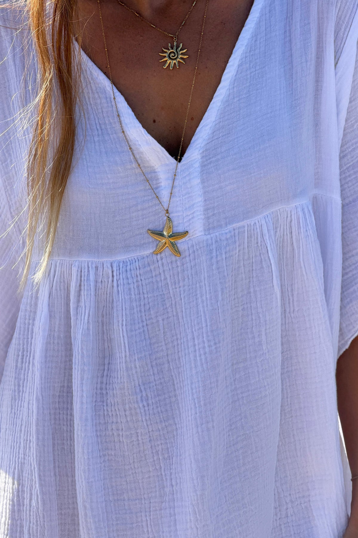 White Crinkle Gauze Beach Dress
