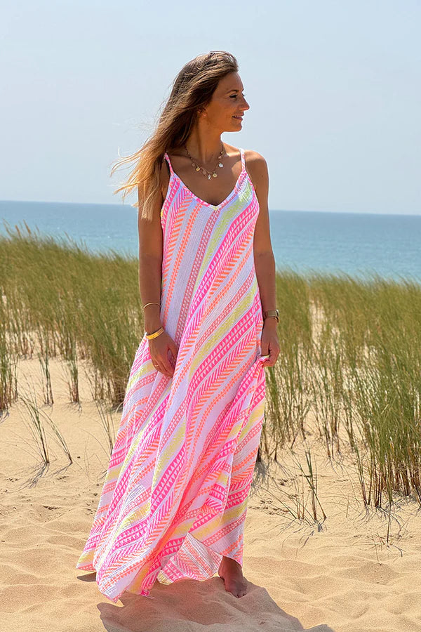 white neon dress White Puff Sleeve Dress + Neon Accents