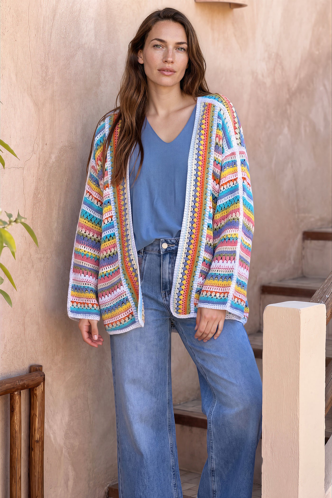 White Rainbow Summer Stripes Crochet Cardigan