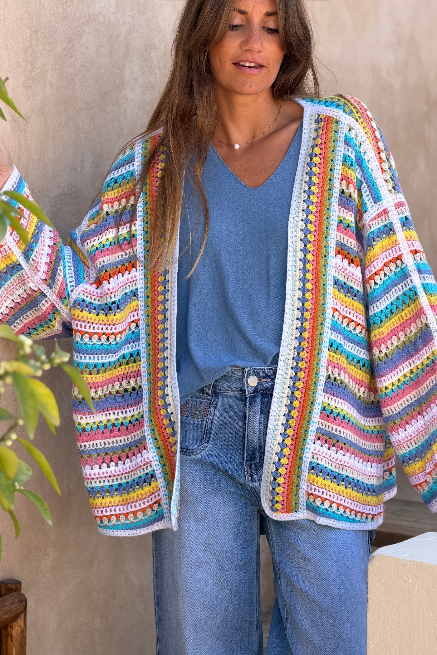 White Rainbow Summer Stripes Crochet Cardigan