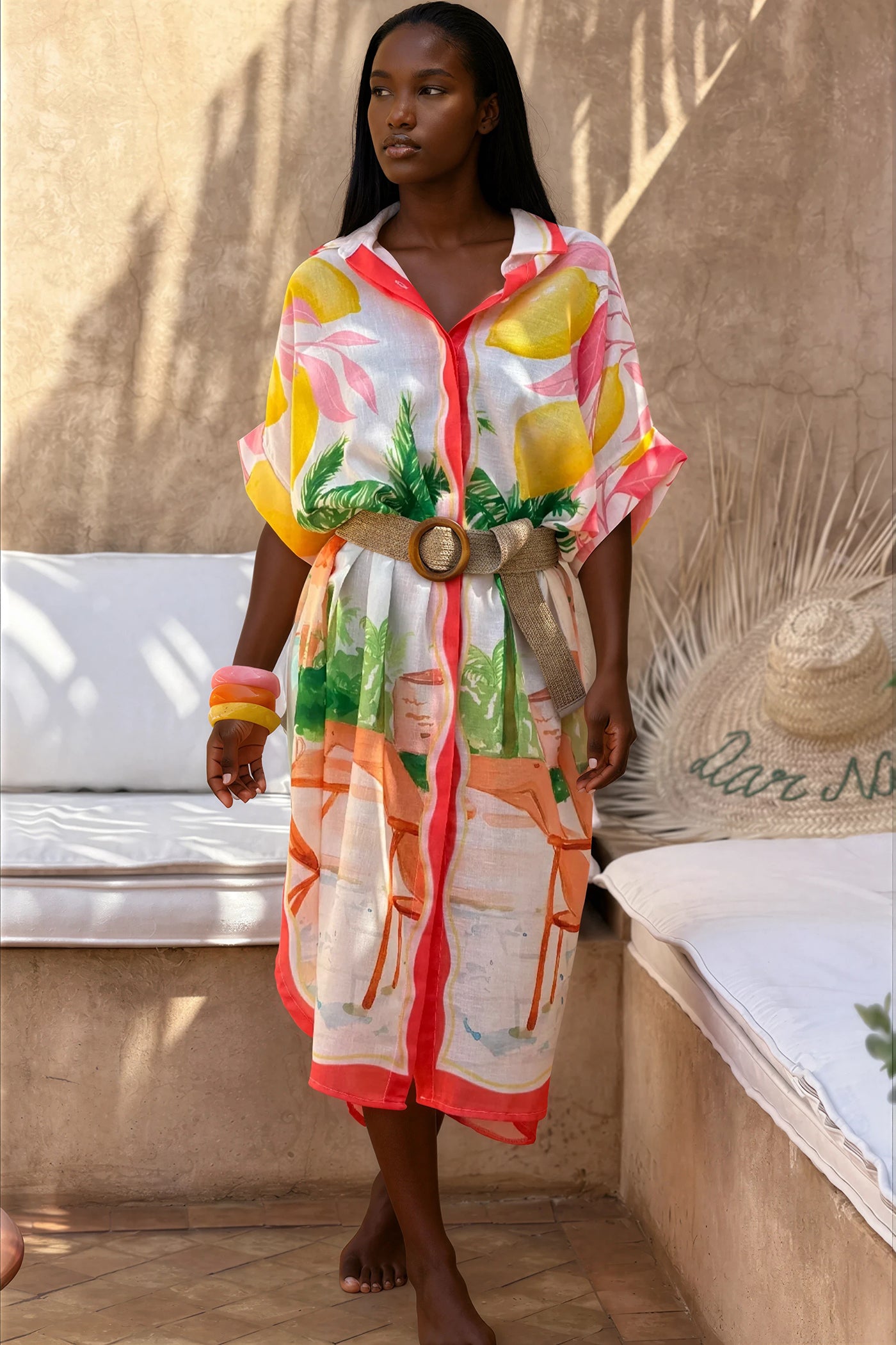 White “Good Things Are Coming” Button-Down Caftan