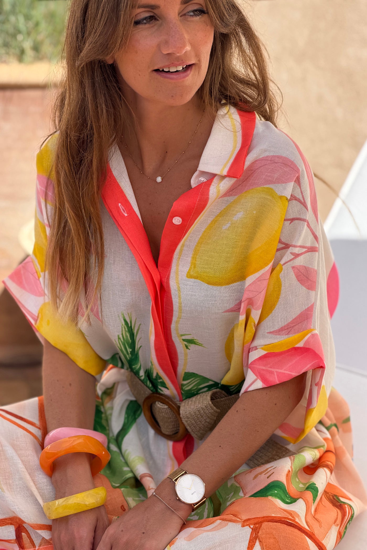 White “Good Things Are Coming” Button-Down Caftan