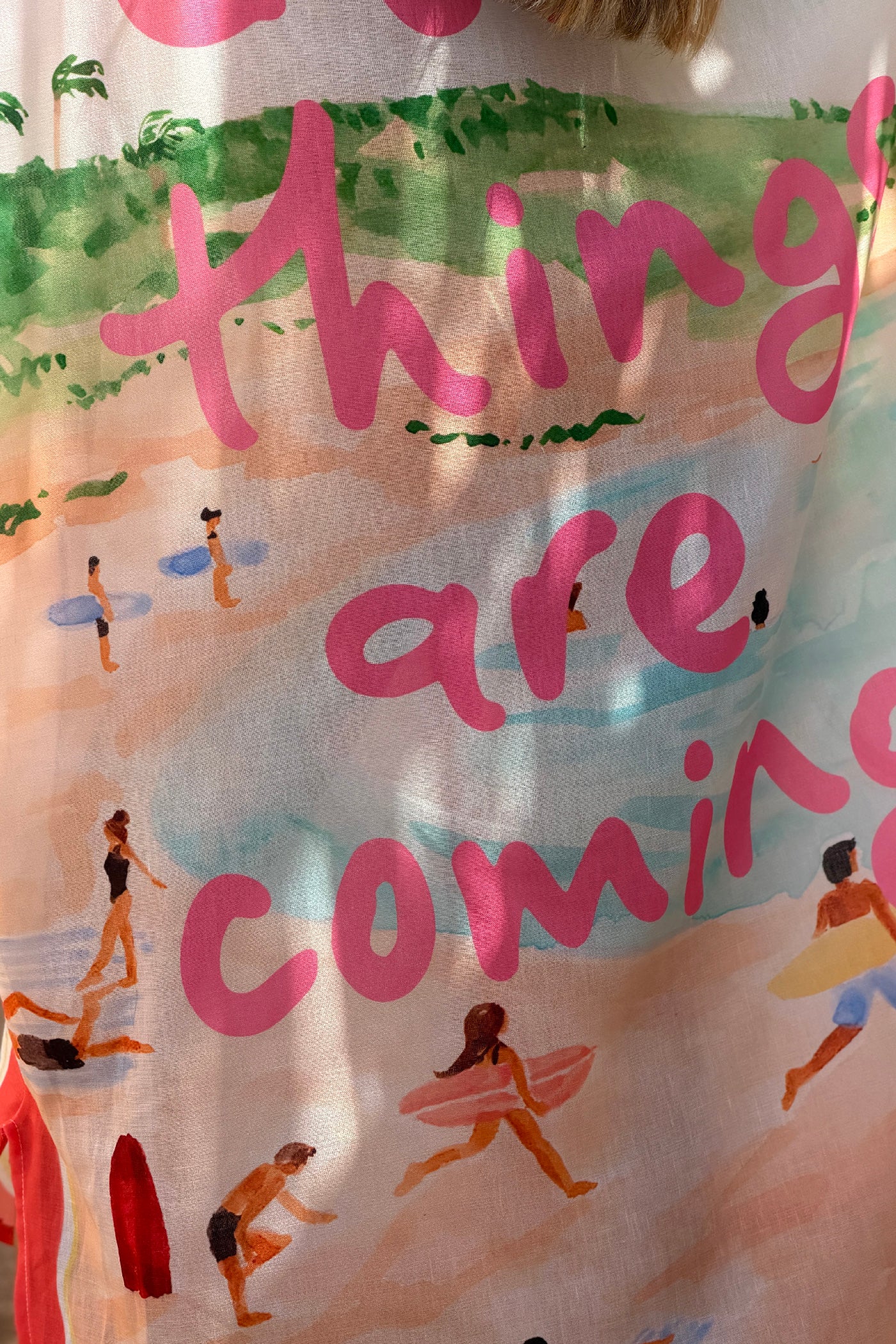 White “Good Things Are Coming” Button-Down Caftan