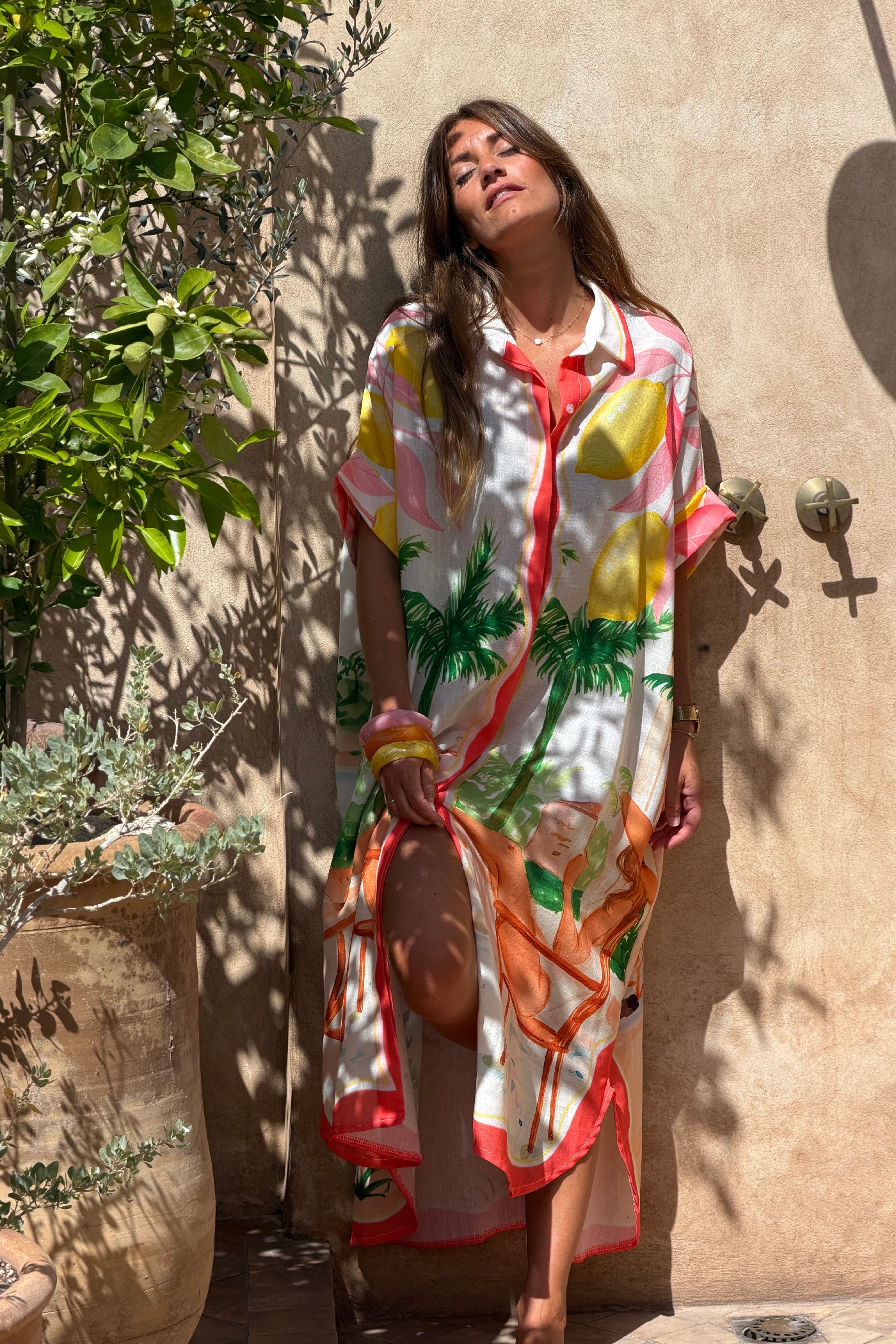 White “Good Things Are Coming” Button-Down Caftan