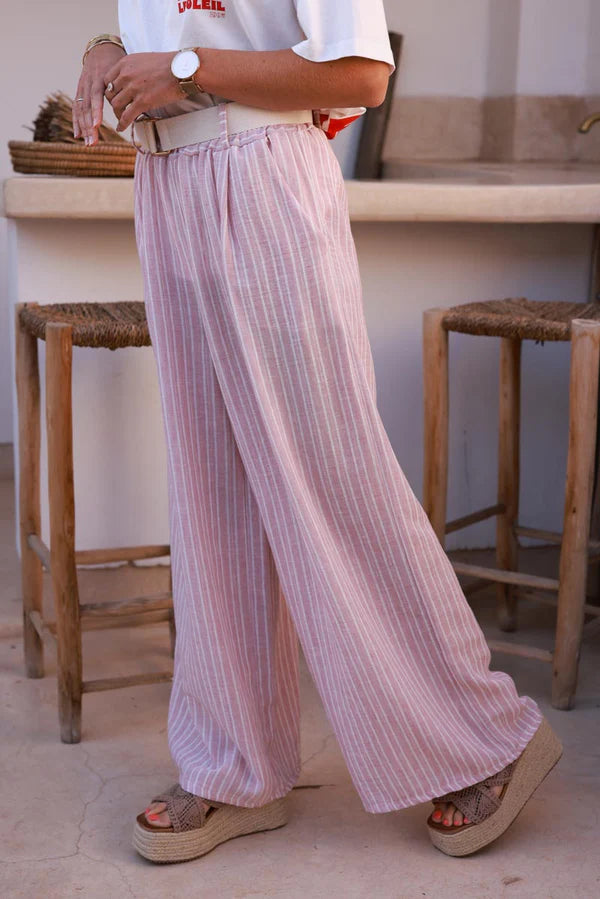 Baby Pink Pinstripe Woven Wide-Leg Pants