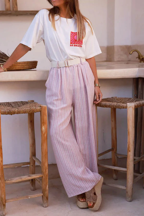 Baby Pink Pinstripe Woven Wide-Leg Pants
