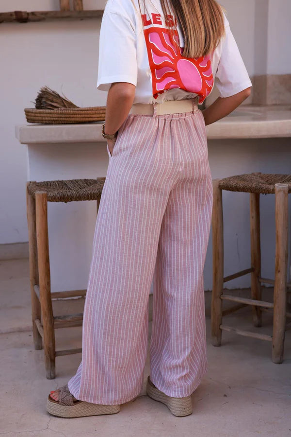 Baby Pink Pinstripe Woven Wide-Leg Pants