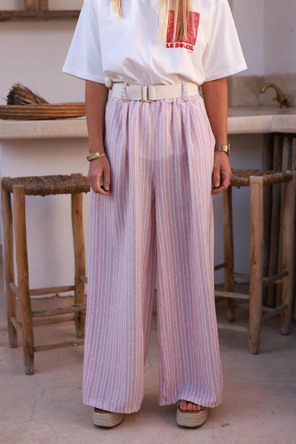 Baby Pink Pinstripe Woven Wide-Leg Pants