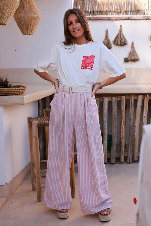Baby Pink Pinstripe Woven Wide-Leg Pants