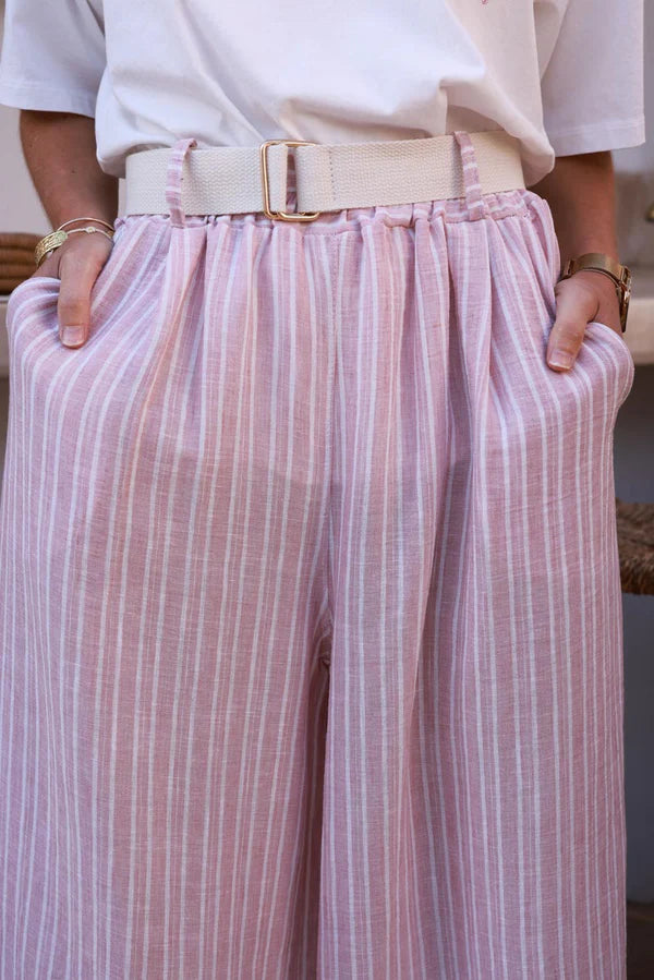 Baby Pink Pinstripe Woven Wide-Leg Pants