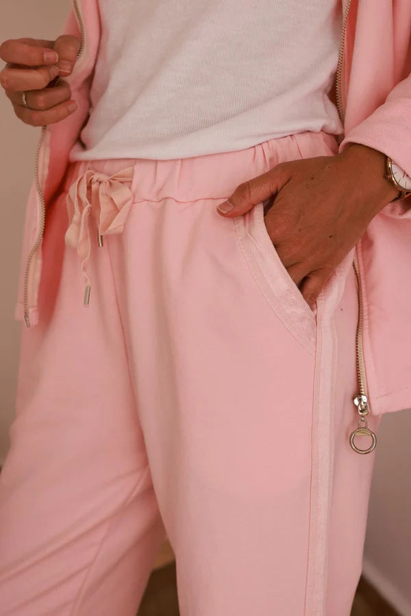 Baby Pink Satin Trim Ponte Knit Pull-On Pants