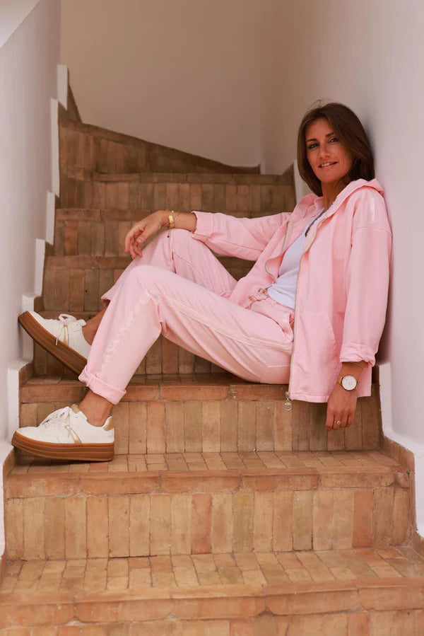 Baby Pink Satin Trim Ponte Knit Pull-On Pants
