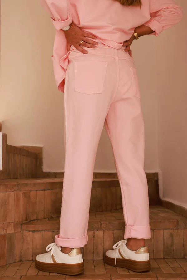 Baby Pink Satin Trim Ponte Knit Pull-On Pants