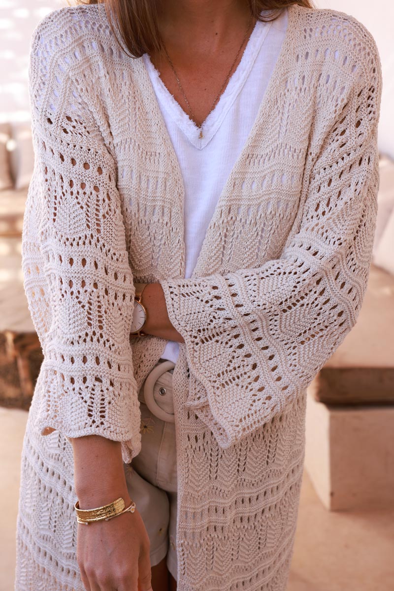 Beige Crochet Duster