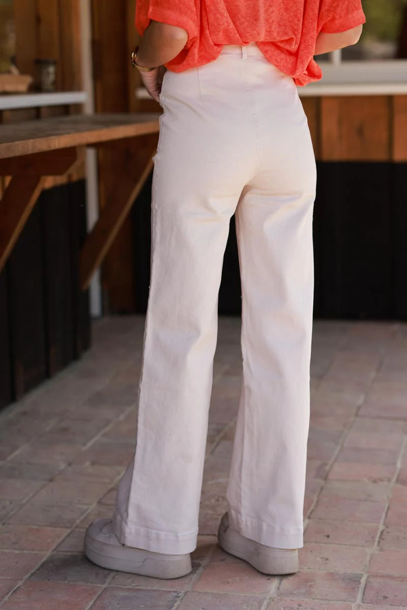 Beige Embroidered Pocket Trouser Jeans