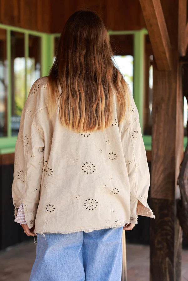 Beige Eyelet Motif Utility Jacket