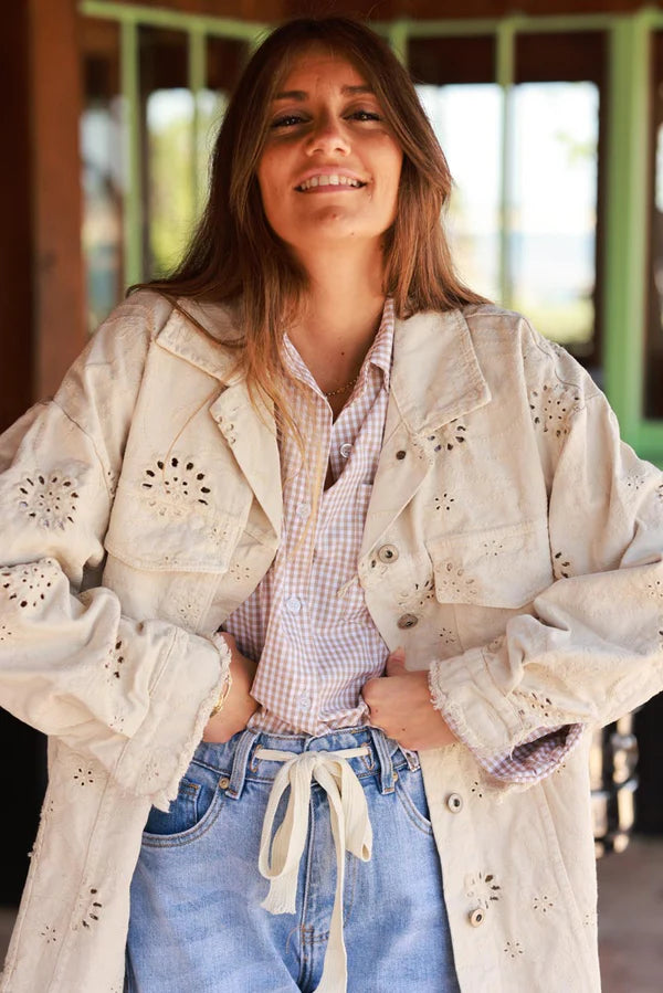 Beige Eyelet Motif Utility Jacket