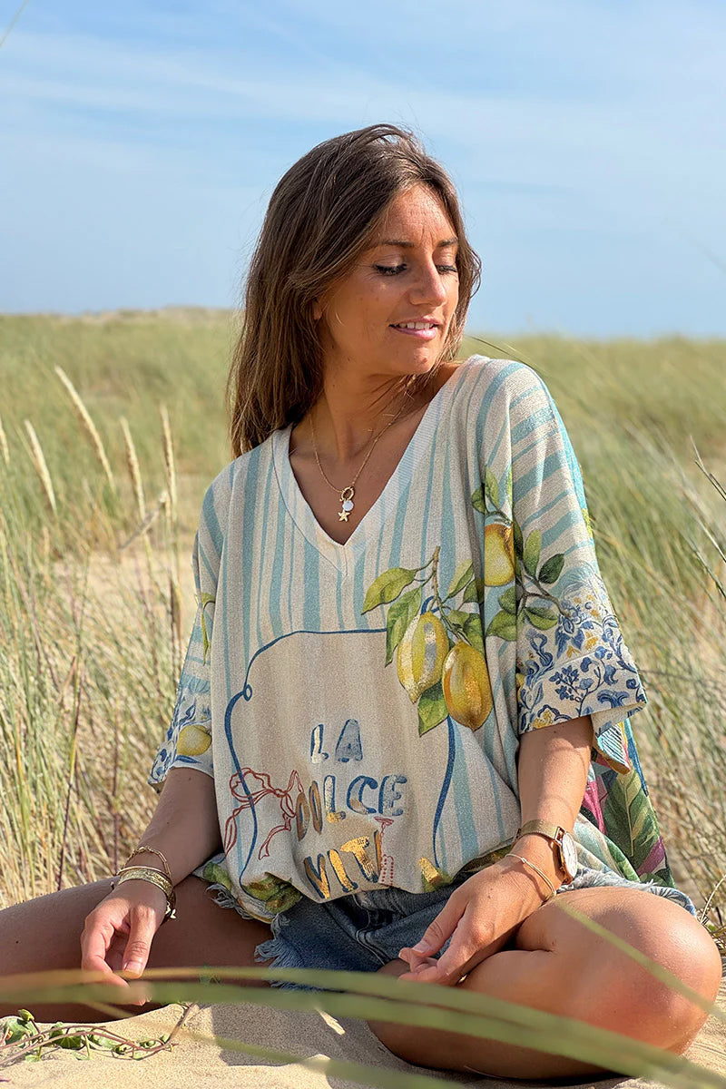 Beige La Dolce Vita Glitter Knit Top