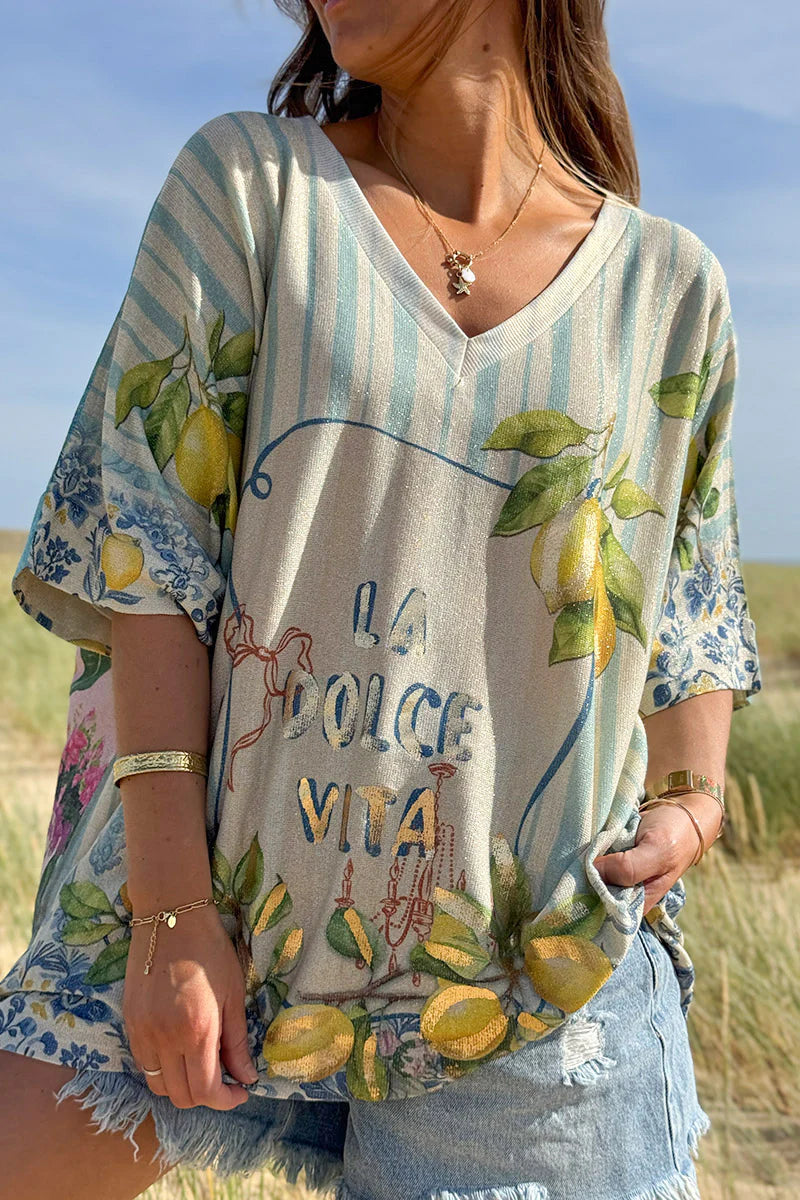 Beige La Dolce Vita Glitter Knit Top