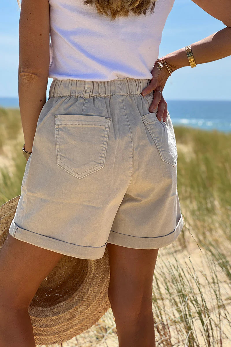 Beige Pull-On Hiking Shorts