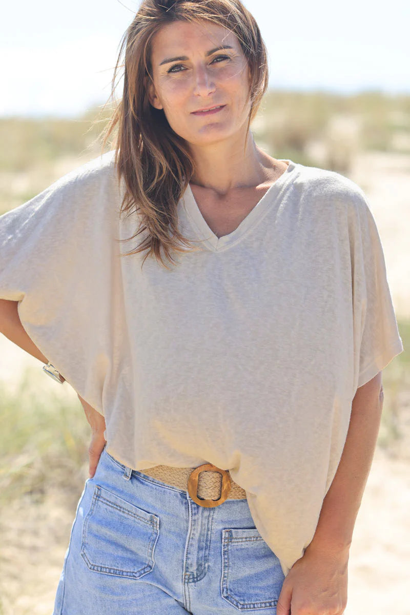 Beige Relaxed Fit Batwing Super Soft T-shirt