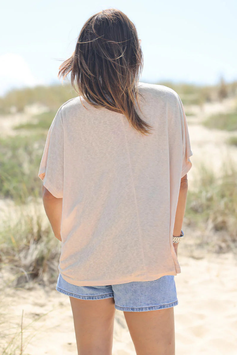 Beige Relaxed Fit Batwing Super Soft T-shirt