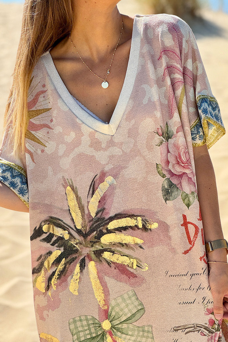 Beige Summer Vacation Glitter Knit Caftan