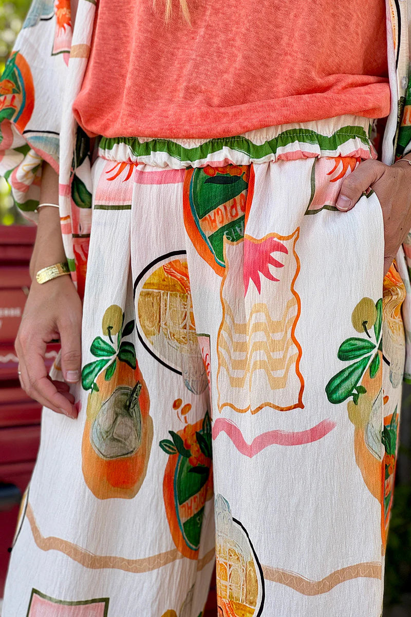 Beige Tropical Vintage Pull-On Pants
