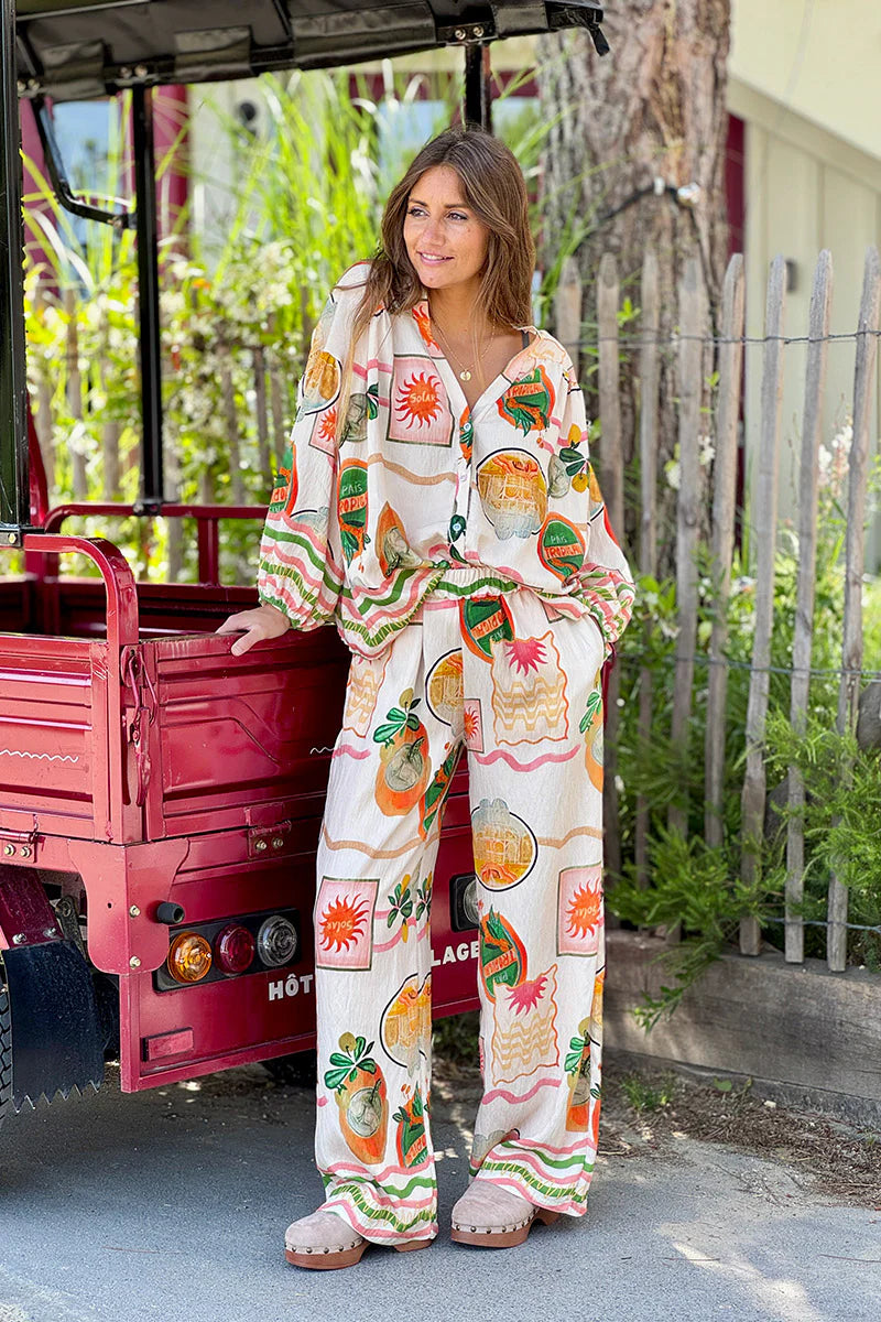 Beige Tropical Vintage Pull-On Pants