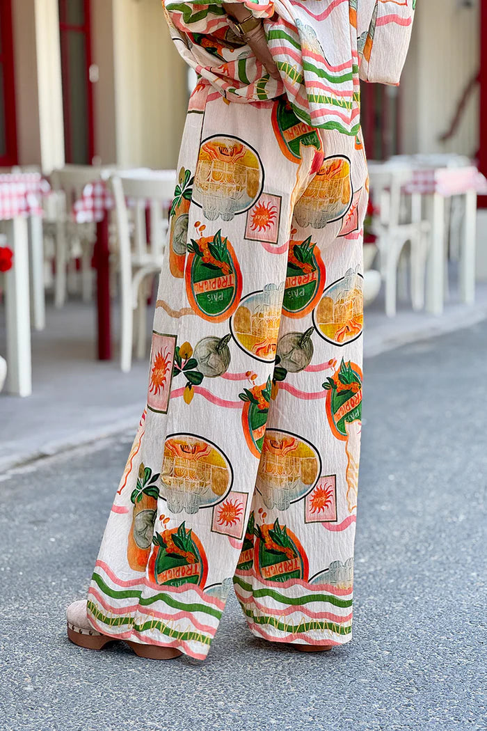 Beige Tropical Vintage Pull-On Pants