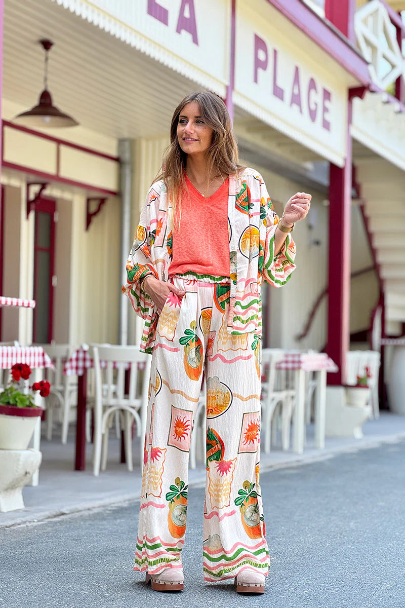 Beige Tropical Vintage Pull-On Pants