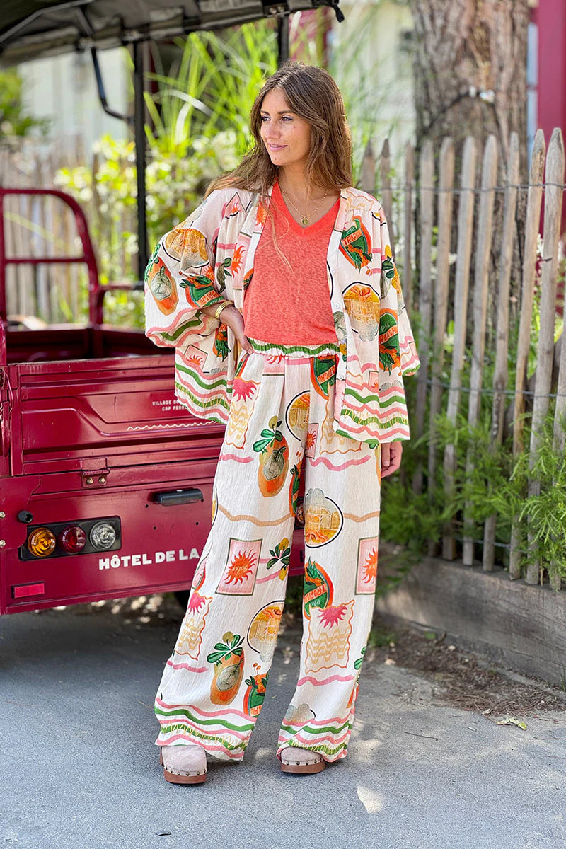 Beige Tropical Vintage Pull-On Pants