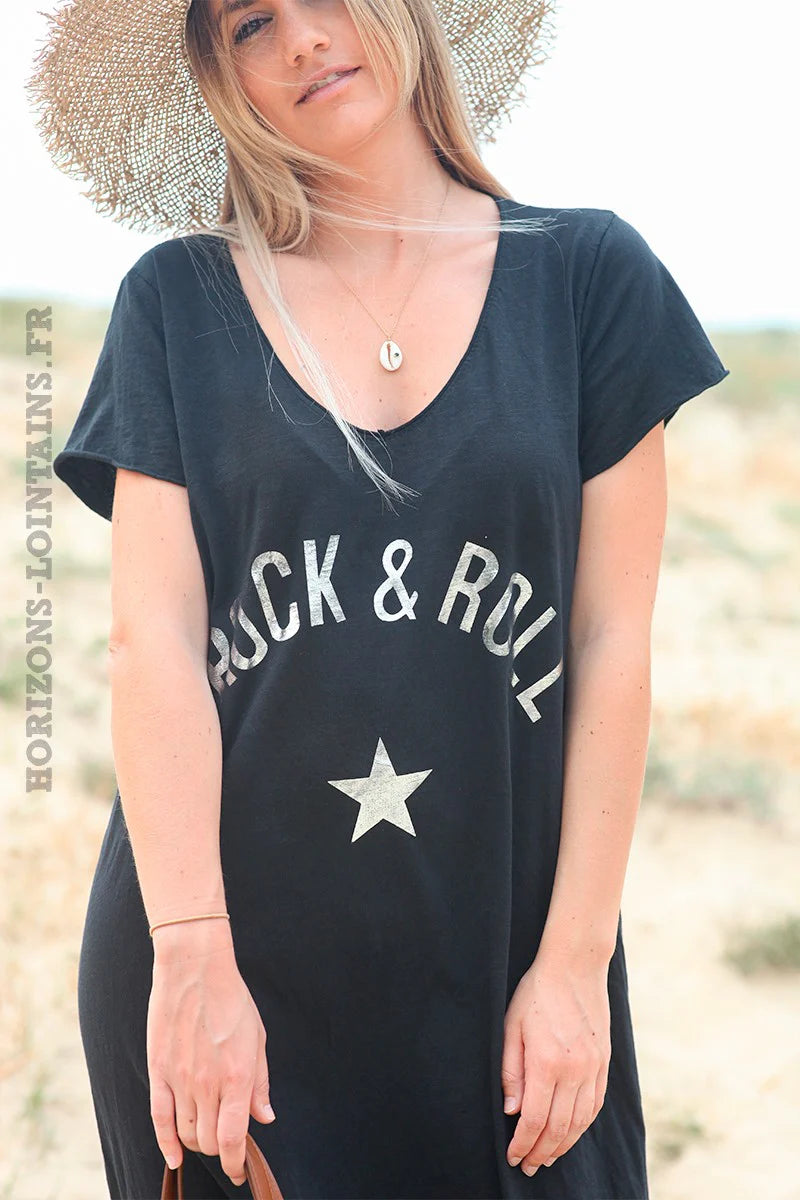 Black 'Rock and Roll' Cotton Maxi Dress