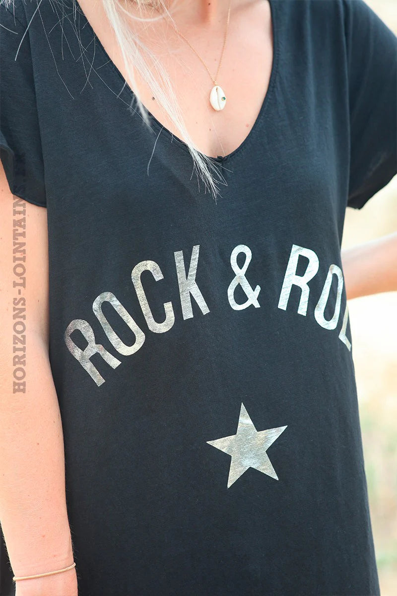 Black 'Rock and Roll' Cotton Maxi Dress