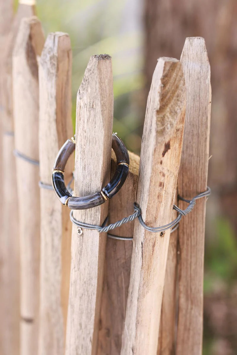 Black Marbled Tube Bead Bracelet