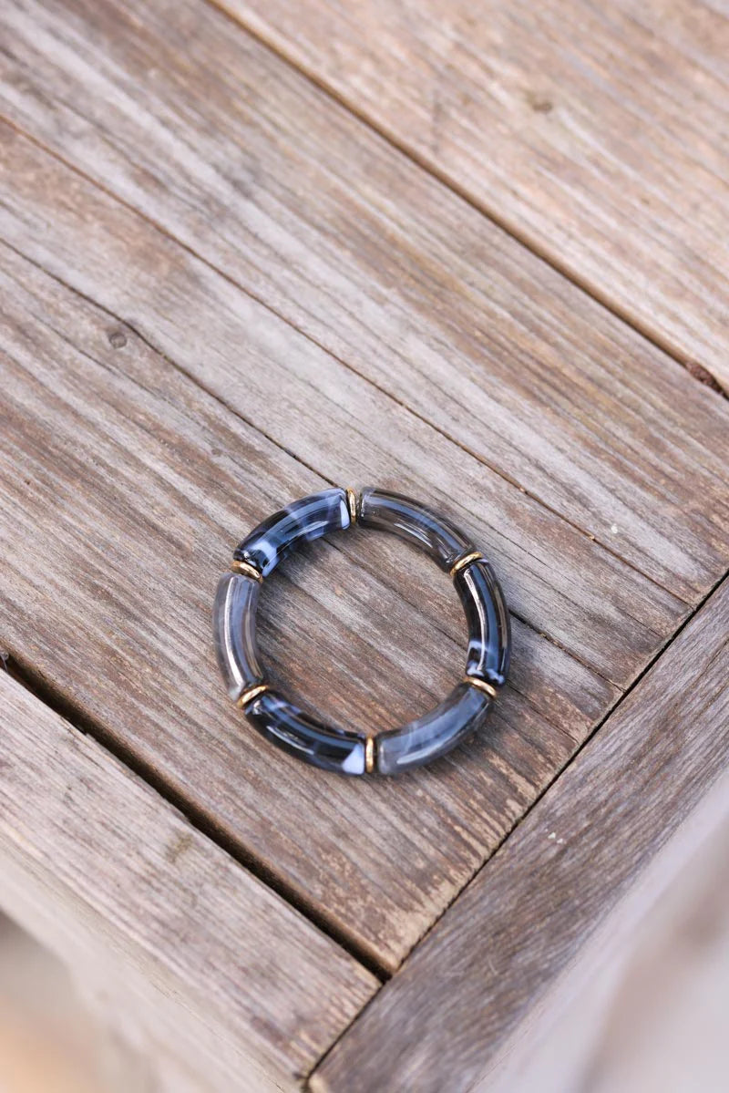 Black Marbled Tube Bead Bracelet