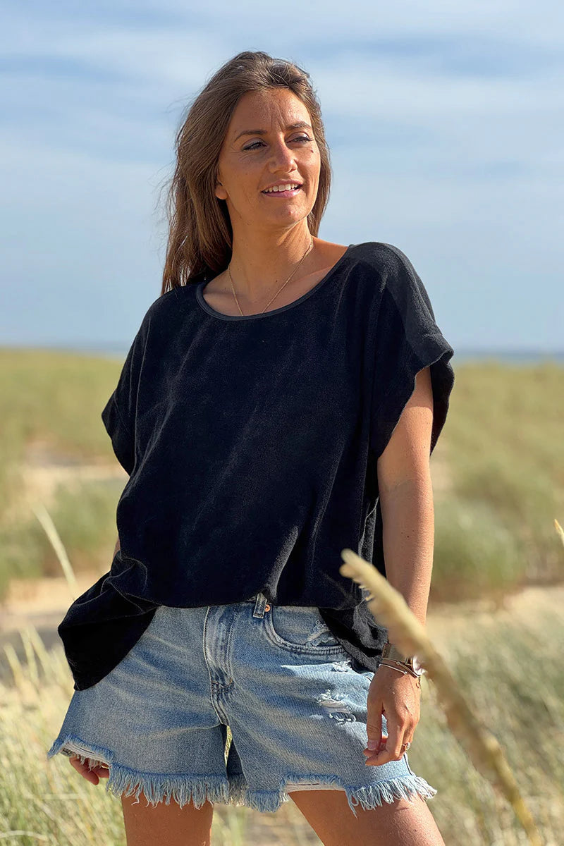 Black Terry Cloth Blouse