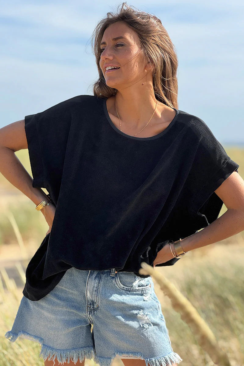 Black Terry Cloth Blouse