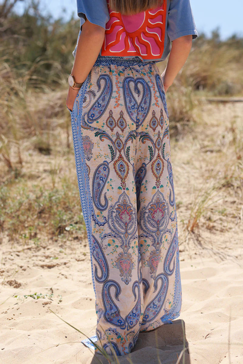 Blue Boho Paisley Pants