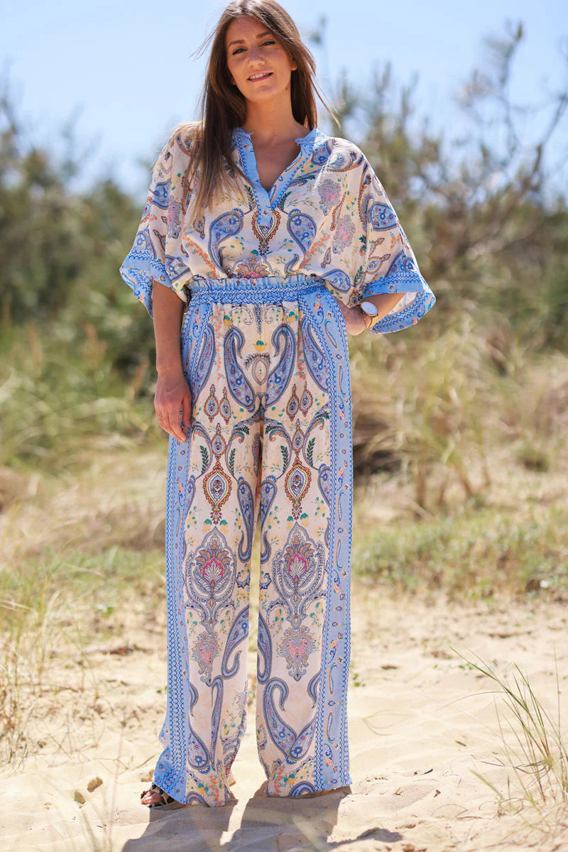 Blue Boho Paisley Pants