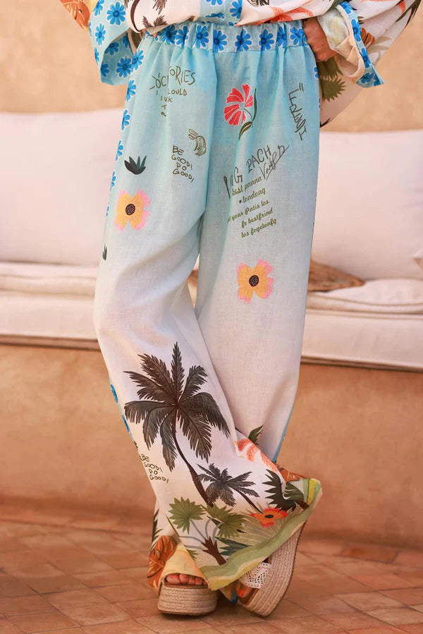 Blue Floral Tropical Escape Print Lounge Pants