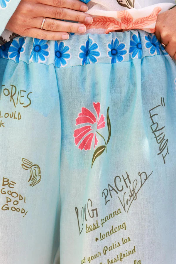 Blue Floral Tropical Escape Print Lounge Pants