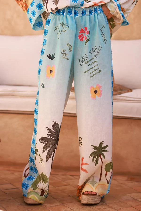 Blue Floral Tropical Escape Print Lounge Pants