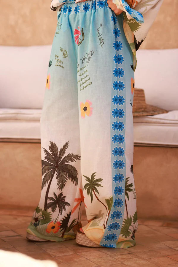 Blue Floral Tropical Escape Print Lounge Pants