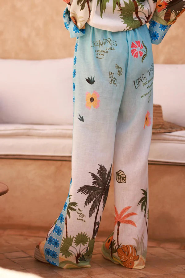 Blue Floral Tropical Escape Print Lounge Pants