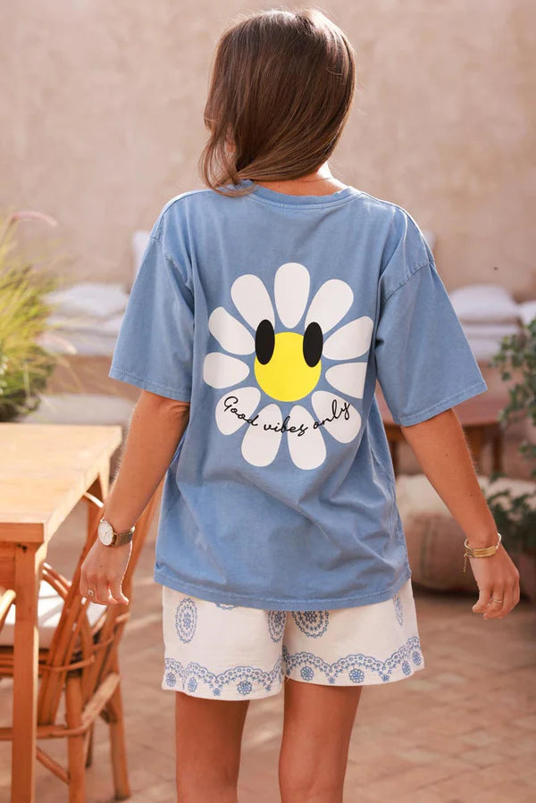 Blue Good Vibes Only Daisy Tee