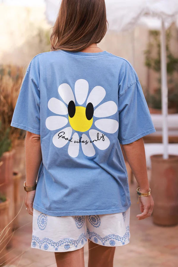 Blue Good Vibes Only Daisy Tee