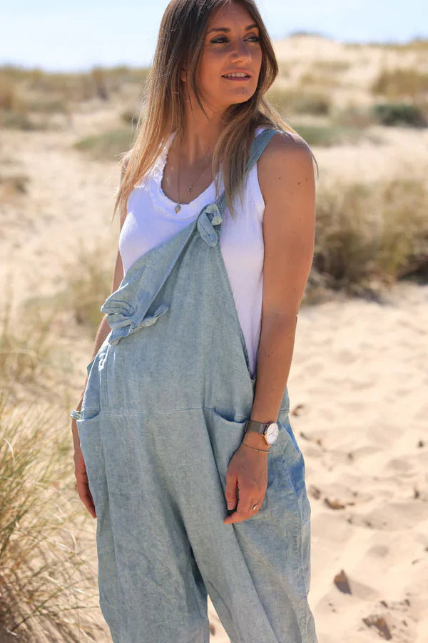 Blue Jean Cotton and Linen Flowing Overalls